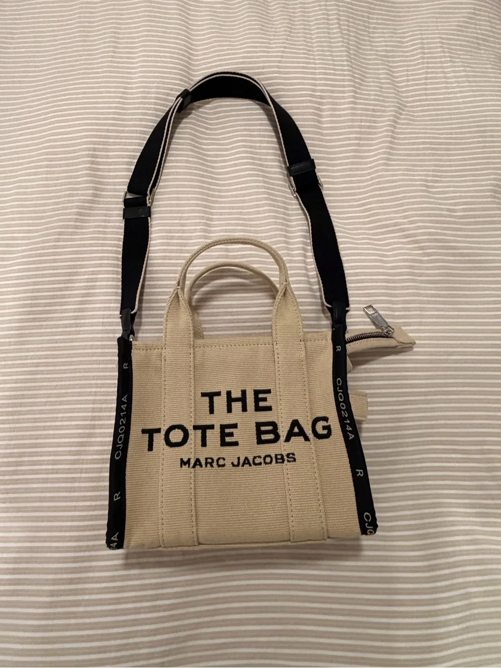 Marc Jacobs Jacquard Small Canvas Tote in Beige with Black Strap